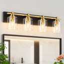 4 Light Modern Bathroom Light Fixtures Over Mirror, Black Gold Vanity Lights for Bathroom Wall Sconces with Clear Glass Shades, E26 Socket (Bulbs Not Included)