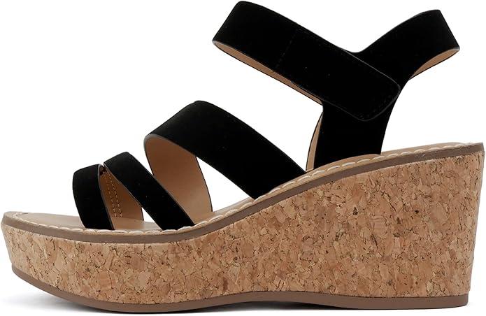 Soda “Sheet” ~ Women Round Toe Multi Strap Wedge Sandal 8