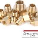 Hex Couplings, 1/2" x 1/2" NPT Male To Female Brass Hex Nipple Adapters, Brass Pipe Extension Fittings for Oil/Air/Water/Gas Systems. (2 Pack)