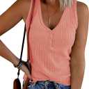 MEROKEETY Women's V Neck Tank Tops Summer Sleeveless Ribbed Button Casual Henley Shirts (Large)