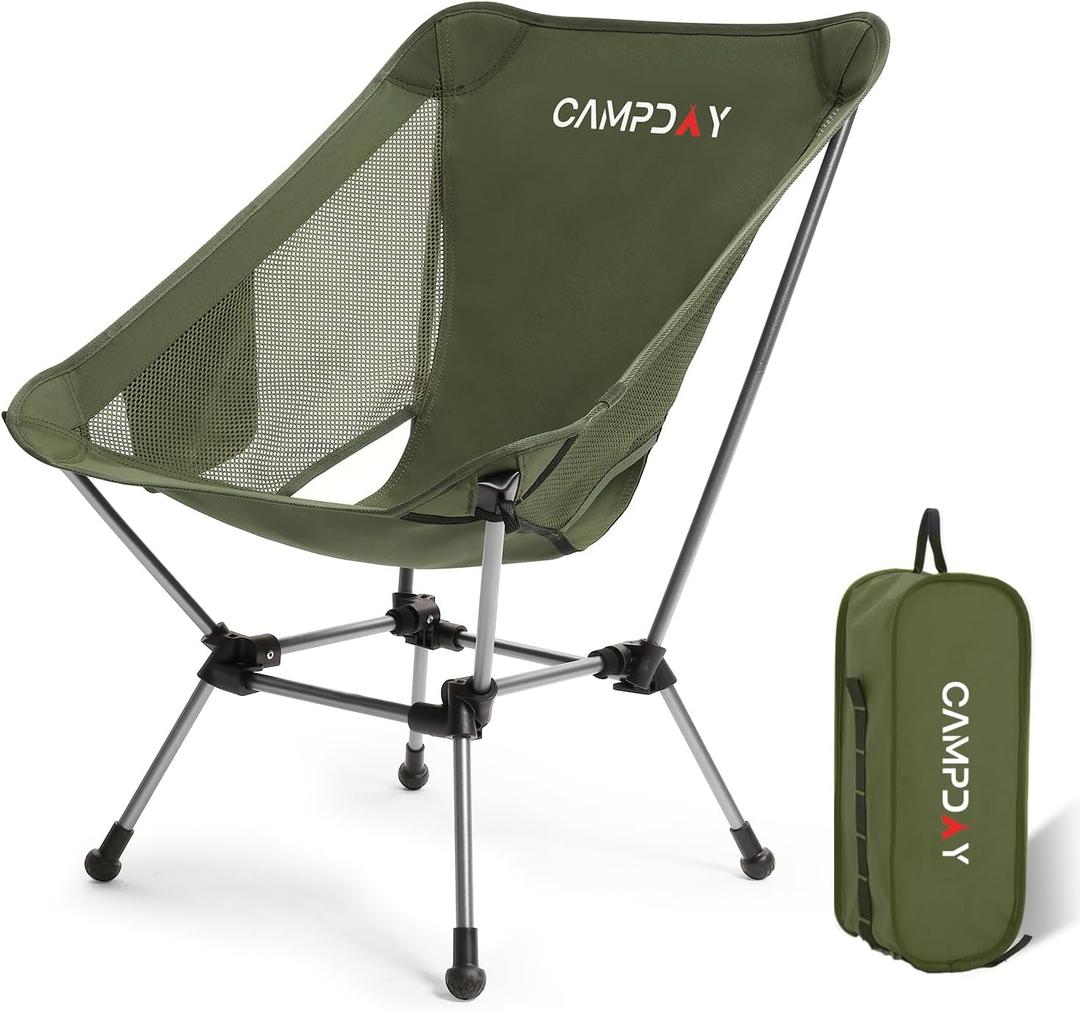 Camping Chair Portable Hiking Ultralight Backpacking Small Lightweight Folding Chair for Outdoor Camp Hunting Beach Picnic Concert, Supports 330lbs (Green,1PCS)