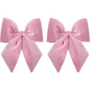 Large Plush Velvet Bows Set of 2 16-Inch Christmas Bow Tree Topper for Christmas Tree Decoration Door Window Decor (Pink)