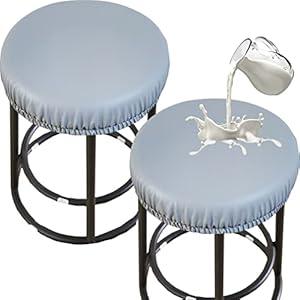 PU Bar Stool Covers - Waterproof, Washable Round Seat Covers with Elastic Bands for 12-17 Inch Chair (2Pcs, Beige)