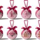 Pink Christmas Decor - Pink Christmas Tree Decorations Snowman Santa Candy Hanging Ornaments Balls, Cute Decorations Ball 2.36 Inch for Xmas Tree Party Home HolidayXmas Gifts Set of 16Pcs