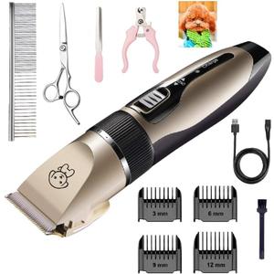 Dog Grooming Kit Pet Shaver Clippers Low Noise Rechargeable Cordless Electric Quiet Hair Clippers Set for Dogs Cats Pet