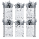 24 Pcs Bags with Tissue Paper, Merry Christmas Xmas Kraft Paper Goodie Bags with Handles - Bulk for Gift Wrapping, Holiday Party Supplies (Silver Snowflake, Small)