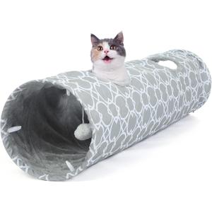 LUCKITTY Geometric Straight Cat Tunnel with Plush Inside,Cats Toys Collapsible Tunnel Tube with Balls, for Rabbits, Kittens, Ferrets,Puppy,Diameter 11.8 Inch