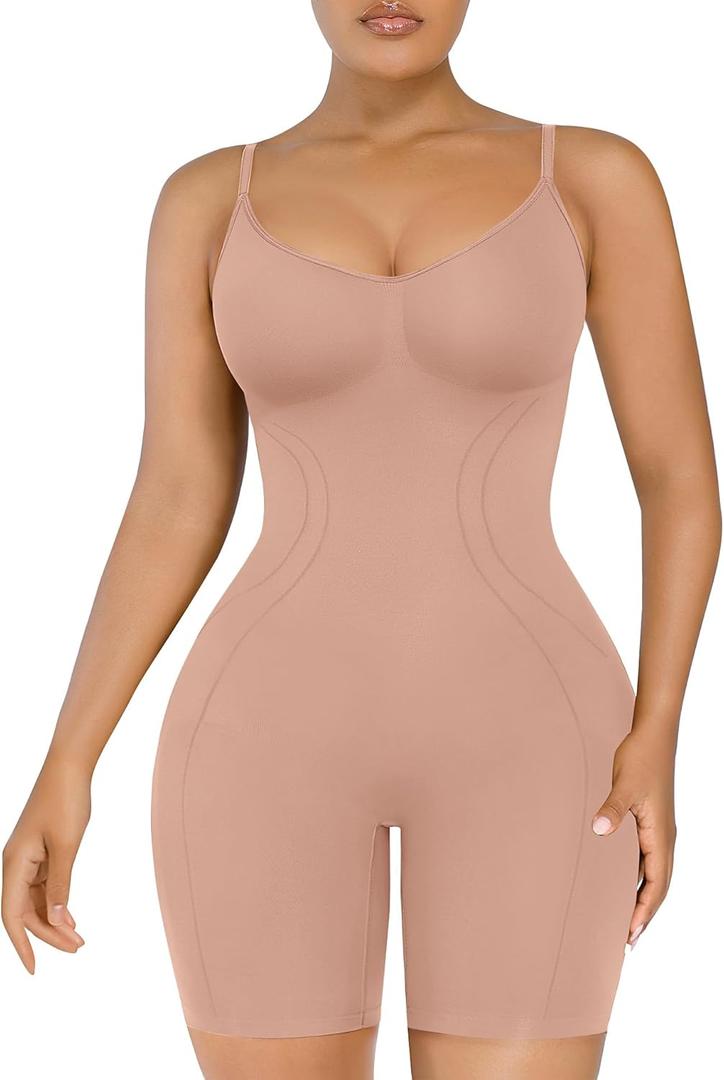 SHAPELLX Shapewear for Women Tummy Control Compression Seamless Body Shaper Slimming Bodysuit Top Thigh Slim Butt Lift (Medium-Large, Mocha Mousse)
