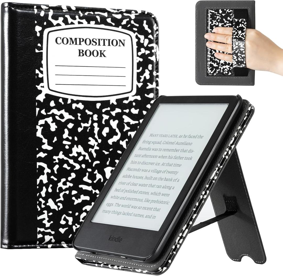 CoBak Case for 6" E-Reader - PU Leather Smart Cover with Auto Sleep/Wake & Hand Strap, not Compatible with Kobo Clara,Blackfolio
