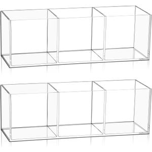 Epakh 2 Pieces Acrylic Cube Organizer 3 Compartments Clear Acrylic Pencil Holder Makeup Brush Drawer Organizer for Desk, Office, Vanity