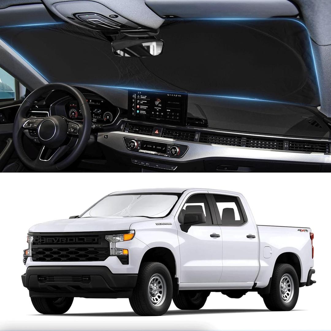 for Silverado Windshield Sun Shade Sunshade for 2019-2026 Chevy Silverado 1500 Truck Accessories Regular cab, Crew cab, Double Cab 2Door 4Door Windshield Cover 210T Reflective Window Protector