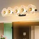 MantoLite Bathroom Light Fixtures Modern Vanity Light Over Mirror Adjustable 3000K-6000K Picture Lights Art Light with Floral Clear Glass Shades for Living Room Bedroom Wall Sconces (5 Light Black)