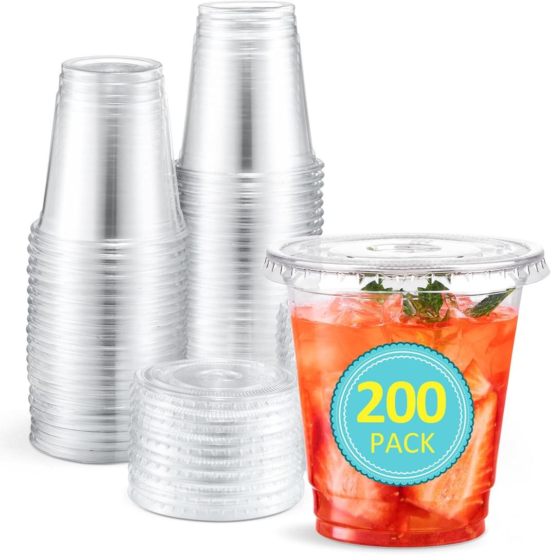 Eupako 200 Sets 8 OZ Plastic Cups with Lids - 8 Ounce Clear Disposable Cups with Lids, Cold Drink Containers for Beverage, Parfait, Smoothie, Milkshake, Juice