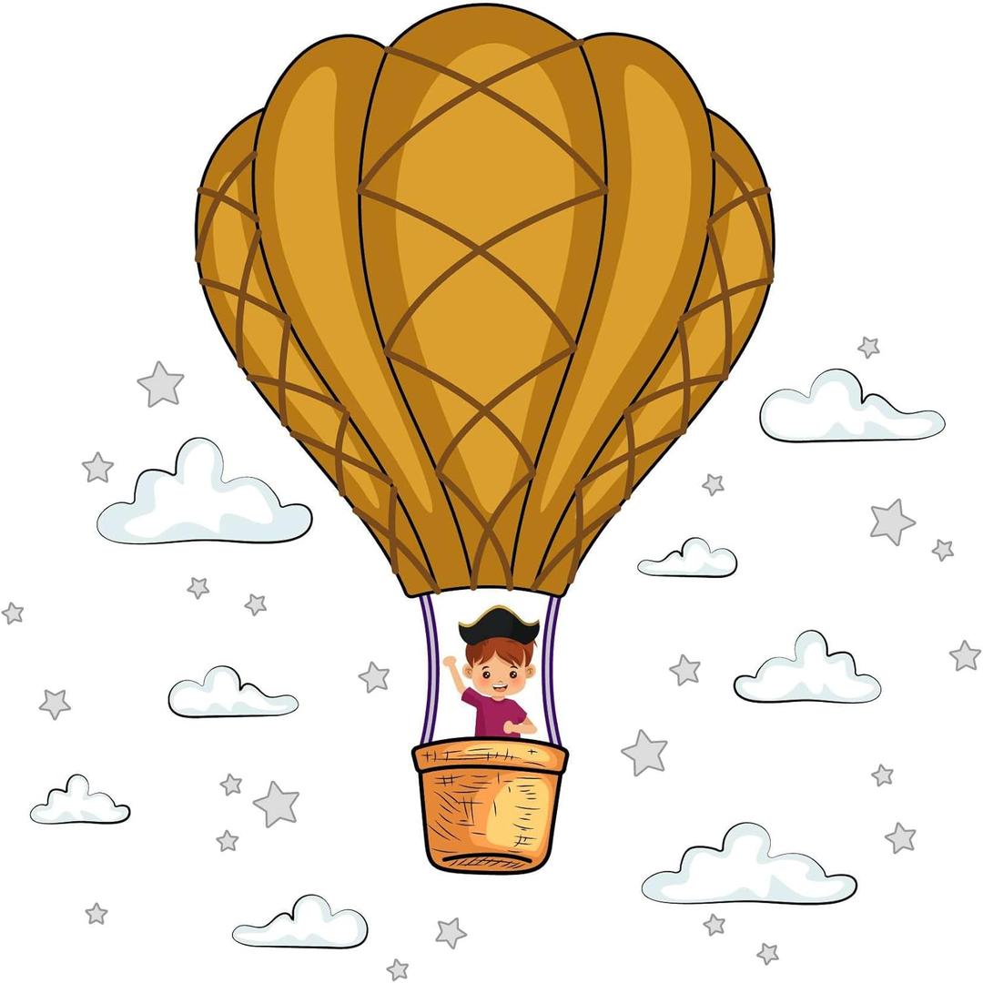 Joyful Hot Air Balloon Wall Decal Happy Cute Boy Waving in Hot Air Balloon Size: 40 Inch X 40 Inch