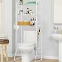 Bathroom Racks Over Toilet, Over The Toilet Shelf Organizer 3-Tier Space-Saving Freestanding Shelf with Roll Holder and 3 Hooks, Sturdy Rust-Resistant Design for Organization - White, 62" H