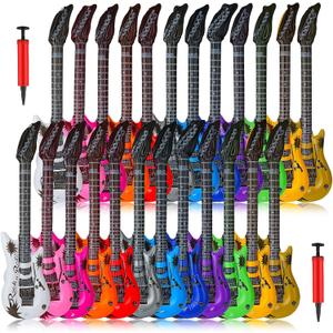 24 Pcs Inflatable Guitars for Parties Bulk Blow Rock Star Guitar Set Rock and Roll Party Decorations Photo Booth Props for Birthday 80s 90s Themed Party Carnival, 12 Colors