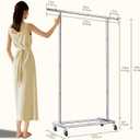 TigerParty Clothes Rack for Hanging Clothes, Sturdy Stainless Steel Clothing Rack, Extendable & Adjustable Rolling Garment Rack with Wheels for Bedroom Laundry Living Room, Silver