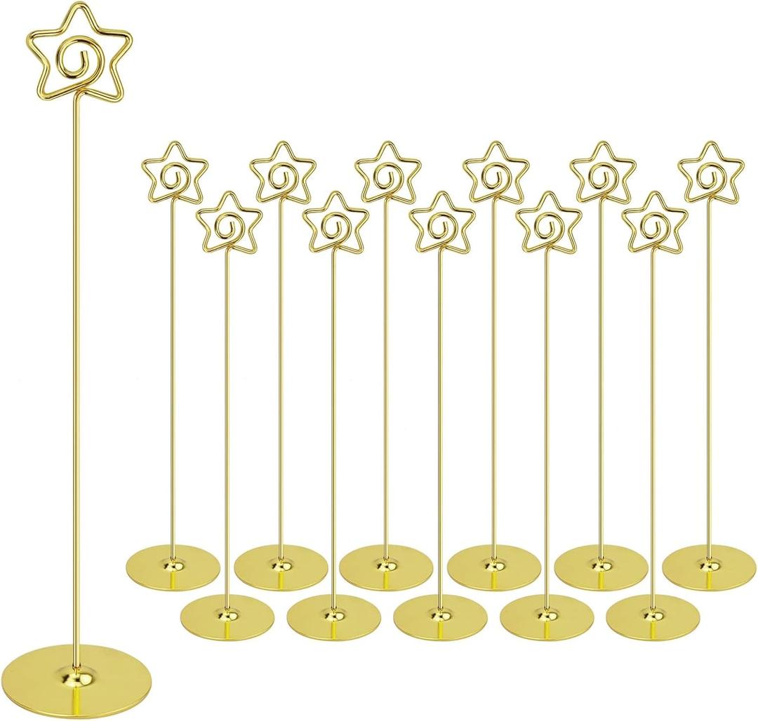 Urban Deco 12PK Table Number Holders 12 Inches Pentagram Place Card Holder Metal Table Card Holders, Picture Holders for Tables, Card Holder Stand for Wedding Dcor-Gold
