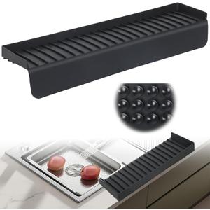 Silicone Sink Edge Protector with Suction Cup 4" x 24",Kitchen Sink Splash Guard for Kitchen, Bathroom Sink, Steel, Granite, Quartz Countertops,Multifuctional Sink Accessories (Black)