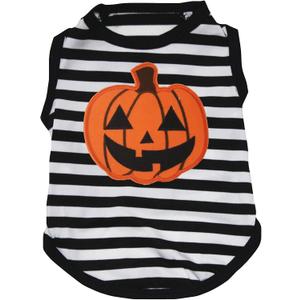 Petitebella Cute Pumpkin Puppy Dog Shirt (Striped, Medium)