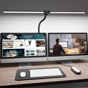 ShineTech LED Desk Lamp for Home Office, 5000K Bright Double Head Architect Task Lamps with Clamp, Dimmable Adjustable Flexible Gooseneck, Black (5000K- Daylight White)