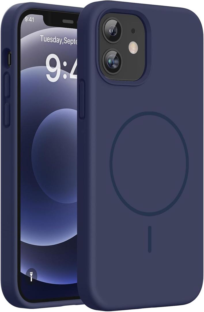 Miracase Magnetic for iPhone 12 Case/iPhone 12 Pro Case, [Soft Anti-Scratch Microfiber Lining], Compatible with MagSafe, Liquid Silicone Shockproof Drop Protection Phone Case for 12/12 Pro,Dark Blue