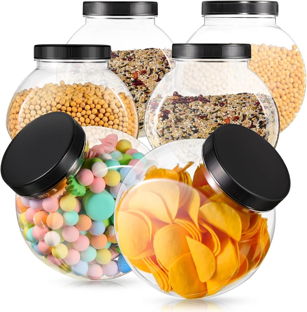 Sunnyray 6 Pcs 85 oz Clear Candy Cookie Jar Set Slanted Plastic Candy Jar Dishes with Lids Candy Containers Clear Candy Holder for Candy Buffet Party Table Kitchen Counter Home Office Storage