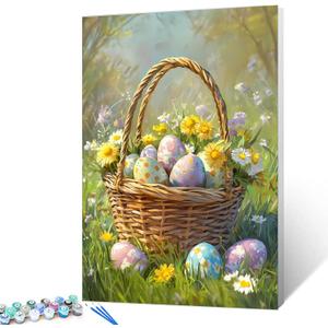 Easter Eggs Basket Paint by Numbers Kit for Adults Beginners Student Boys Girls,Wildlife Forest Flowers Watercolor Oil Painting Colorful Handicraft for Home Wall Decor Ideal Gift 16x20 In(No Frame)