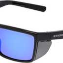 MCR Safety SR218B Swagger SR2 Series Safety Glasses with Thermo Plastic Rubber Nose Pads and Detachable Side Shields, Black Frame, Blue Diamond Mirror Lens