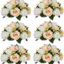Sziqiqi Artificial Flowers Silk Rose Flowers for Wedding Centerpiece Party Birthday Anniversary Floral Arrangement Decorations (6 Pieces, Champagne & White)