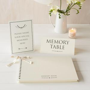 ANGEL & DOVE Funeral Guest Book & 2 Signs Set - Ivory, 12 x 8 - Create a Beautiful Memory Table at a Memorial or Celebration of Life