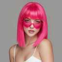 SUKRI Hot Pink Short Bob Wig with Bangs,12 Inch Short Straight Bob Wigs for Women,Shoulder Lenght Heat Resistant Synthetic Hair for Party Cosplay Use