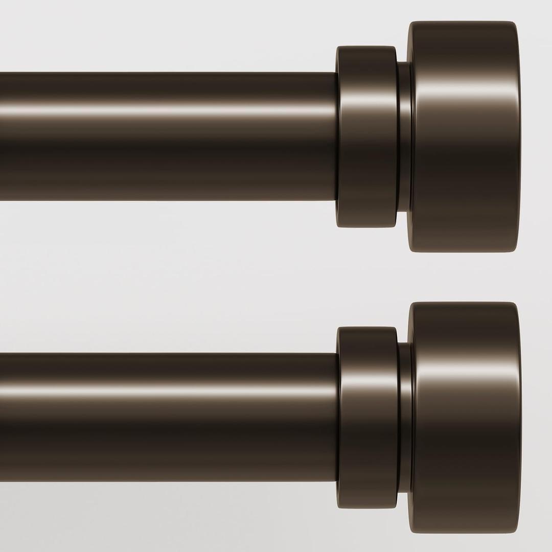 Lootkell 2 Pack Modern Brown Curtain Rods Set for Windows 28 to 48 Inches Adjustable Length Heavy Duty 1" Diameter Window Curtain Rod with Decorative Finials for Outdoor Bedroom Kitchen Living Room