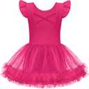 Zaclotre Ballet Leotards for Girls Ruffle Sleeve Criss-Cross Back Dance Leotard Toddler Tutu Dance Dresses Ballerina Costume (Size: 6-7 Years, Pink)