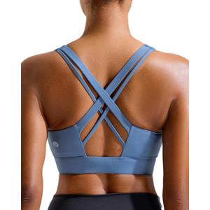 RUNNING GIRL Sports Bra for Women High Support,Criss-Cross Back Strappy Sports Bra Moulded Cup High Impact Workout Top(WX3066_Light Blue_XL) (Blue, XL)