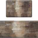 Anti-Fatigue Brown Grey Kitchen Rug Set of 2 Cushioned Abstract Rug for Floor, Art Standing Mat Waterproof Non-Slip Mat PVC Ergonomic Comfort Foam Kitchen Decor (17.3 x 47 in + 17.3 x 29 in)