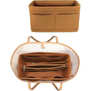 Purse Organizer Insert for Handbags, Felt Tote Bag Organizer Insert, Bag In Bag Compatible with Longchamp, Neverful, Speedy and More (Brown, Medium)