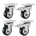3 Inch Caster Wheel Set of 4 Heavy Duty Black Casters Plate Caster Wheels with Brake, Locking Casters Polyurethane Swivel Castors for Furniture and Workbench Cart(2 with Brakes & 2 Without)