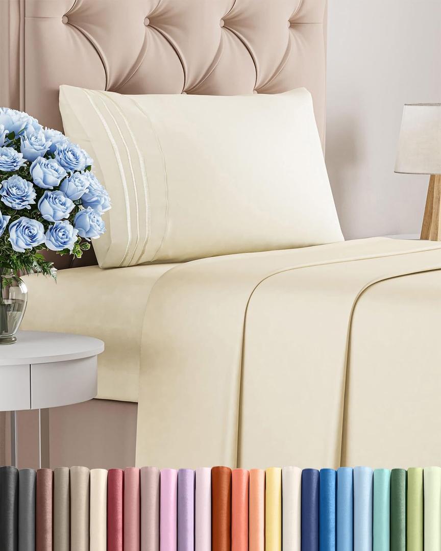 Twin XL Size 3 Piece Sheet Set - Comfy Breathable & Cooling Bed Sheets Set - Hotel Luxury Bedding for Women, Men, Kids, Teens, Boys & Girls - Deep Pockets, Soft, Wrinkle Free - Oeko-Tex - Off White