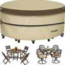 Outdoor Patio Furniture Cover - Heavy Duty Waterproof 600D Tough Canvas Protector for Round Table Cover, All-Season Dining Table and Chair Cover (48" DIAx28 H) (Beige & Brown)