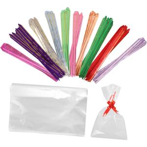 FOMIYES 100pcs Clear Treat Bags with Bow Ties Reusable Transparent Candy Snack and Dessert Packaging for Party Favors