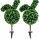 31.5'' Artificial Bunny-Shaped Topiary Tree with Boxwood Ball Tree Decoration, Faux Rabbit Potted Plant for Indoor and Outdoor Easter Holiday Garden Porch Decor (32inch)