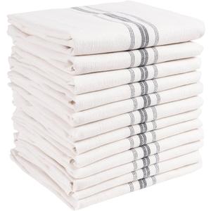 KAF Home Classic Farmhouse Stripe Kitchen Towels, Pure Cotton Dish Towels, Towel Dish Cloths for Cooking, Cleaning, and Dining, Set of 12, Charcoal