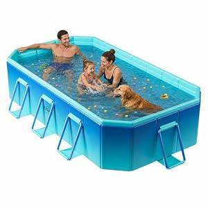 WOOIIROM Foldable Pool, Non-Inflatable Swimming Pool for Adults and Family, Large Thickened Collapsible Pool for Backyard and Garden, Portable Above Ground Outdoor Pool 116" x 65" x 21"