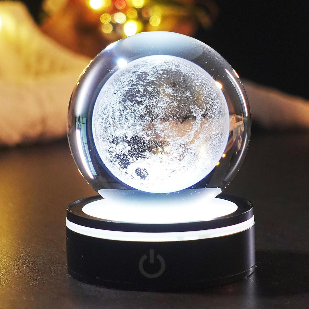 3D Moon Crystal Ball Night Light - Moon Lamp with 16 Colors, Christmas Gift for Adults & Kids | Moon Ball, Galaxy Decor, Bedroom Lamp for Birthdays & Holidays