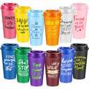 FillTouch 12 Pcs Inspirational Gifts for Employee Coworkers Staff Teammate, 16oz Reusable Plastic Coffee Cups with Positive Sayings, Bundle Gifts for Woman Man Coworker (Bright Color, Inspirational)