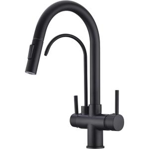 TUTEW Matte Black Kitchen Faucet with Pull Down Sprayer, Black Kitchen Sink Faucet with Drinking Water Faucet,2 Handle 3 in 1 Water Filter Purifier Faucets