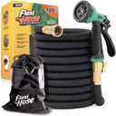 Flexi Hose Plus Expandable Garden Hose with 8 Function Nozzle, 100FT - Lightweight Retractable Garden Hose, Water Hose - No-Kink Flexibility, 3/4 Inch Solid Brass Fittings Includes Hook & Bag