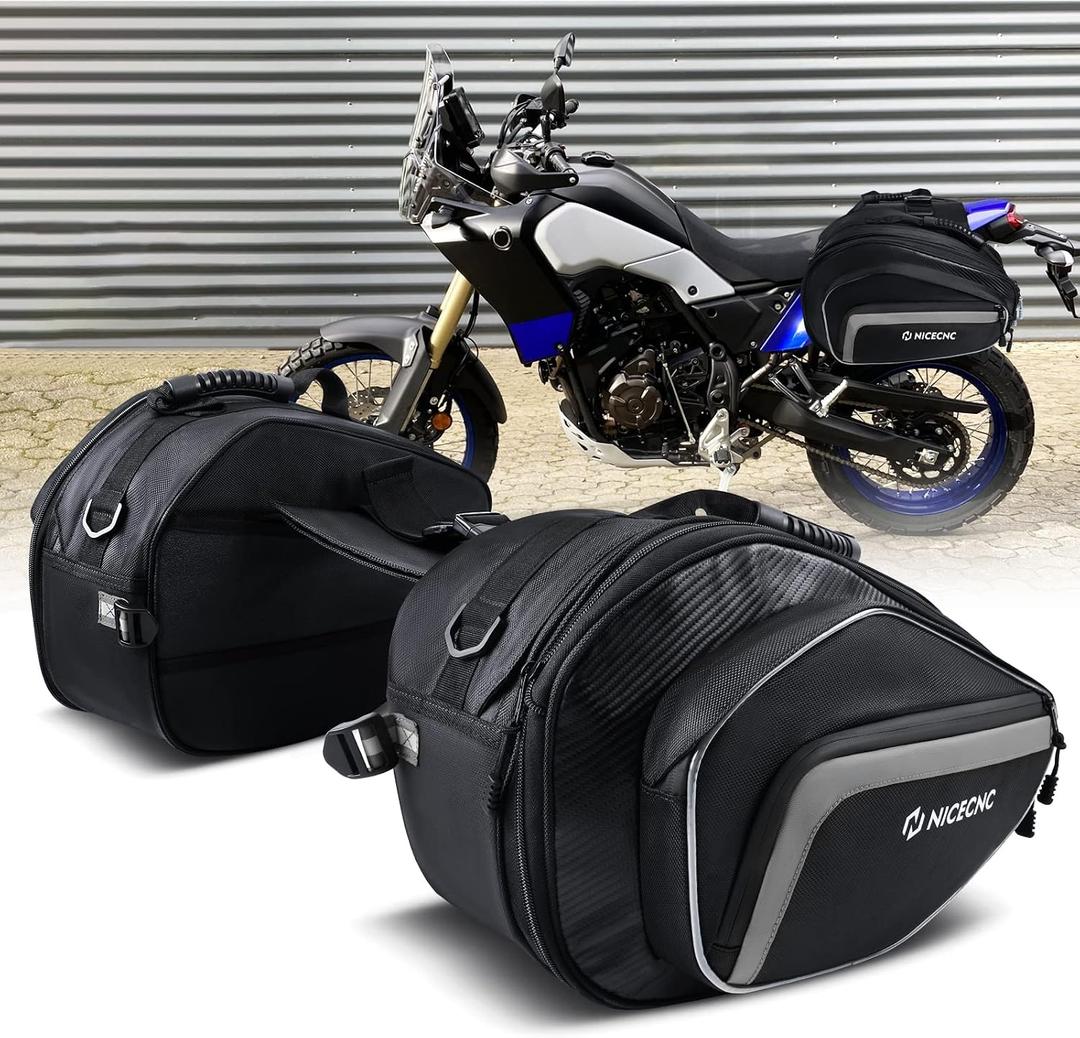 NICECNC Motorcycle Saddlebags, 50L Saddle Bags Motorcycles Throw Over Side Bags Compatible with Harley Honda Suzuki Yamaha Adventure Street Glide Dual Sport, silver, 15.7 x 10.6 x 9.44 inches, 50L