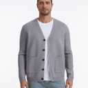 Men's Cardigan Sweater Button Front V-Neck Long Sleeve Knit Sweaters (Gray, XXL)